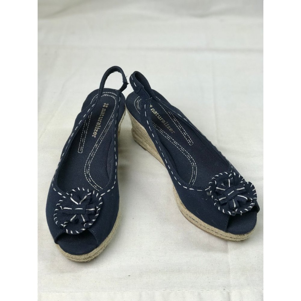 Navy Naturalizer Berlynn Peep toe Slingback Wedges